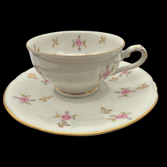Vtg Winterling Bavaria Germany Floral Saucer & Teacup Set Pink Roses Gold Trim - Picture 1 of 11
